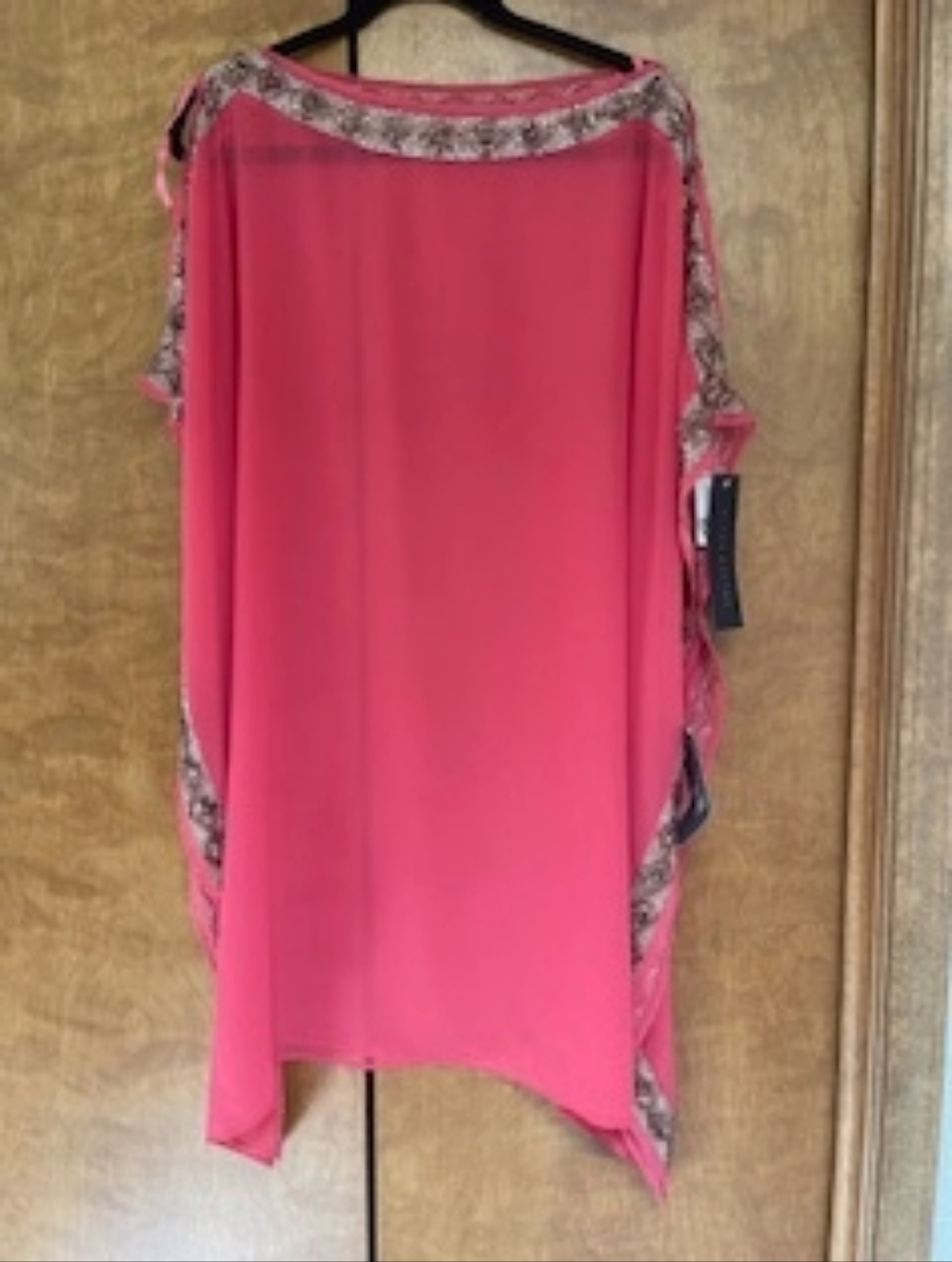 Aidan Mattox,10,Bright Coral pink Sheer Tunic with Embroidered Trim